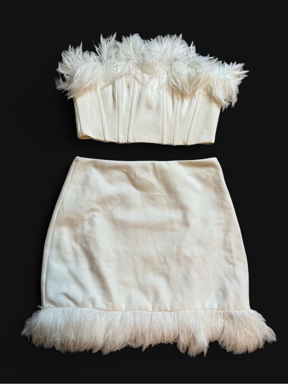 Showpo White Feather-Trim Mini Skirt